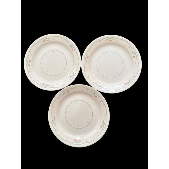 Corelle By Corning Calico Rose Floral Rim 3 Beige Bread Plates 7.25 inch USA - Picture 1 of 5